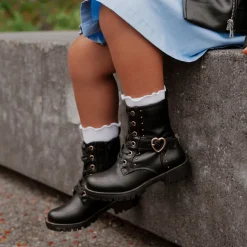 Bottines NOIR Fille Motif Clouté Lacets + Fermeture éclair