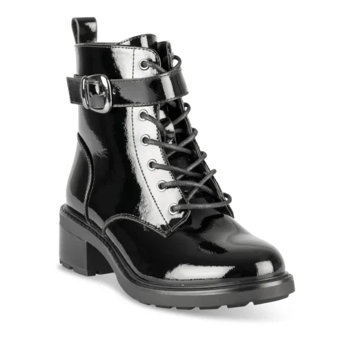 Bottines NOIR Fille Motif Uni Lacets + Fermeture éclair