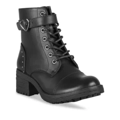 Bottines NOIR Fille Motif Uni Lacets + Fermeture éclair