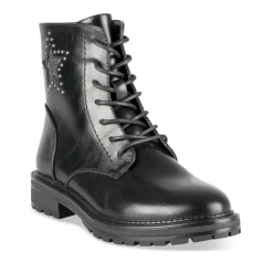Bottines NOIR Fille Motif Uni Lacets + Fermeture éclair