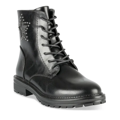 Bottines NOIR Fille Motif Uni Lacets + Fermeture éclair
