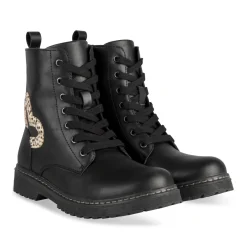 Bottines NOIR Fille Motif Uni Lacets + Fermeture éclair