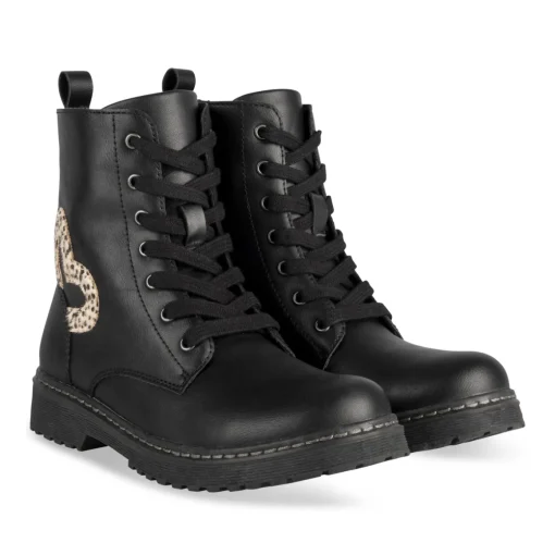 Bottines NOIR Fille Motif Uni Lacets + Fermeture éclair
