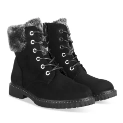 Bottines NOIR Fille Motif Uni Lacets + Fermeture éclair