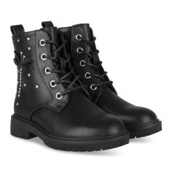 Bottines NOIR Fille Motif Uni Lacets + Fermeture éclair