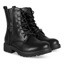 Bottines NOIR Fille Motif Uni Lacets + Fermeture éclair