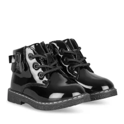 Bottines NOIR Fille Motif Uni Lacets + Fermeture éclair