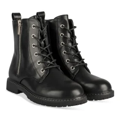 Bottines NOIR Fille Motif Uni Lacets + Fermeture éclair