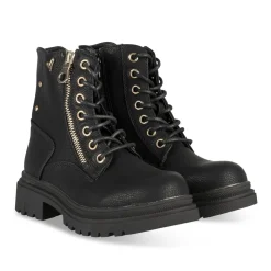 Bottines NOIR Fille Motif Uni Lacets + Fermeture éclair