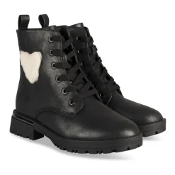 Bottines NOIR Fille Motif Uni Lacets
