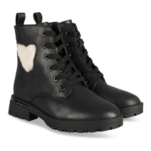 Bottines NOIR Fille Motif Uni Lacets