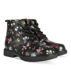 Bottines NOIR Fille Motif Fleuri A Enfiler