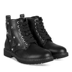 Bottines NOIR Fille Motif Uni Lacets + Fermeture éclair