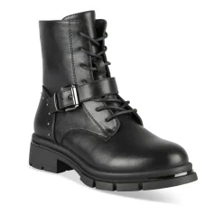 Bottines NOIR Fille Motif Uni Lacets + Fermeture éclair