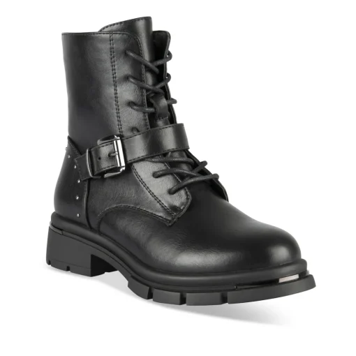 Bottines NOIR Fille Motif Uni Lacets + Fermeture éclair