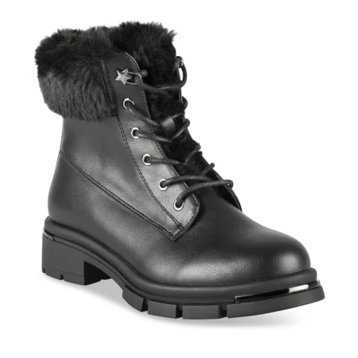 Bottines NOIR Fille Motif Uni Lacets