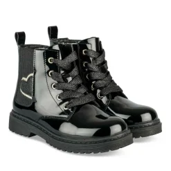Bottines NOIR Fille Motif Vernis Lacets + Fermeture éclair