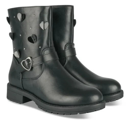 Bottines NOIR Fille Motif Coeurs Fermeture éclair