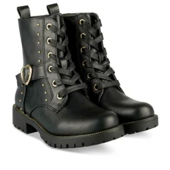 Bottines NOIR Fille Motif Clouté Lacets + Fermeture éclair