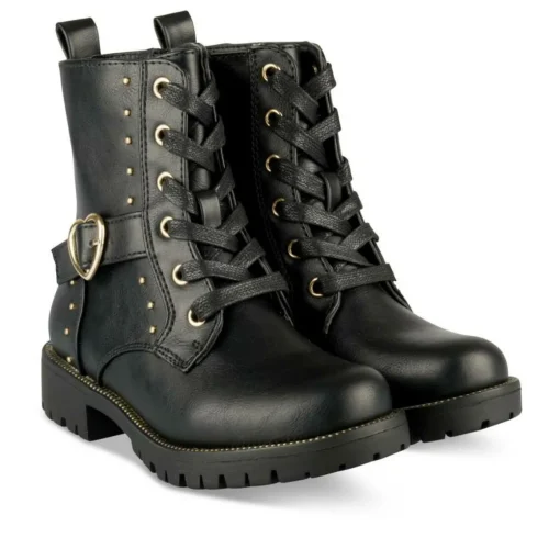 Bottines NOIR Fille Motif Clouté Lacets + Fermeture éclair