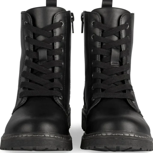 Bottines NOIR Fille Motif Uni Lacets + Fermeture éclair