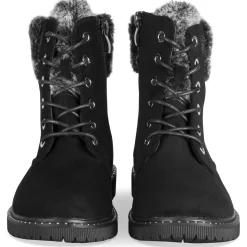 Bottines NOIR Fille Motif Uni Lacets + Fermeture éclair
