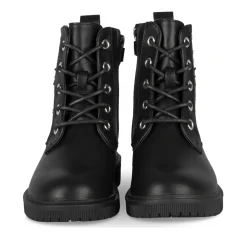 Bottines NOIR Fille Motif Uni Lacets + Fermeture éclair