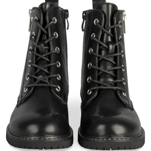 Bottines NOIR Fille Motif Uni Lacets + Fermeture éclair