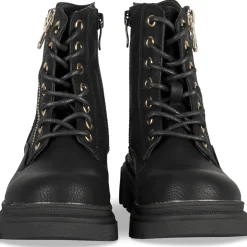 Bottines NOIR Fille Motif Uni Lacets + Fermeture éclair