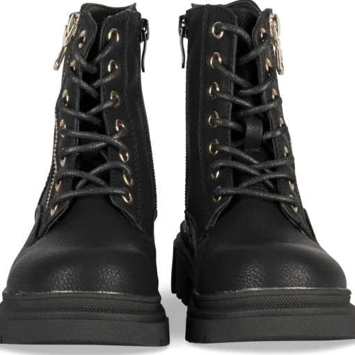 Bottines NOIR Fille Motif Uni Lacets + Fermeture éclair