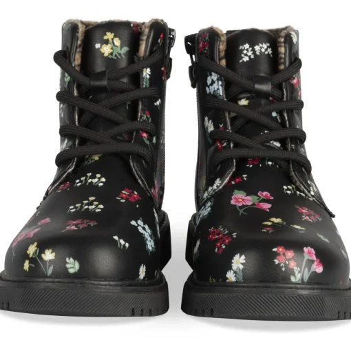 Bottines NOIR Fille Motif Fleuri A Enfiler