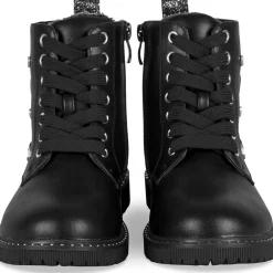 Bottines NOIR Fille Motif Uni Lacets + Fermeture éclair