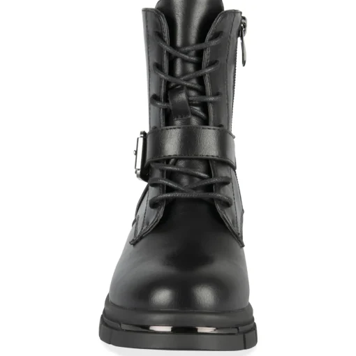 Bottines NOIR Fille Motif Uni Lacets + Fermeture éclair
