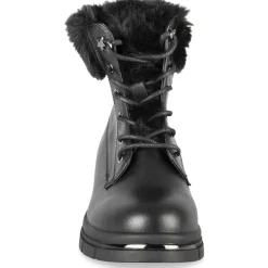 Bottines NOIR Fille Motif Uni Lacets