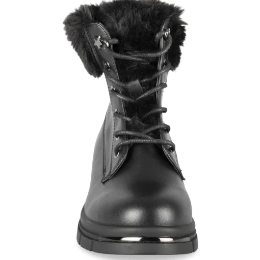 Bottines NOIR Fille Motif Uni Lacets