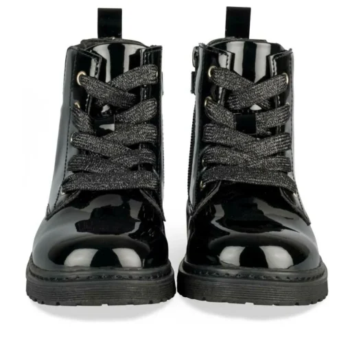 Bottines NOIR Fille Motif Vernis Lacets + Fermeture éclair