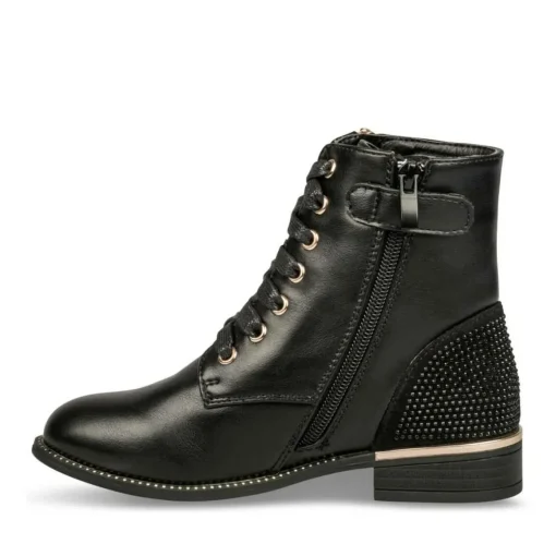 Bottines NOIR Fille Motif Uni Lacets