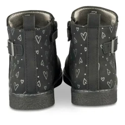 Bottines NOIR Fille Motif Coeurs Fermeture éclair