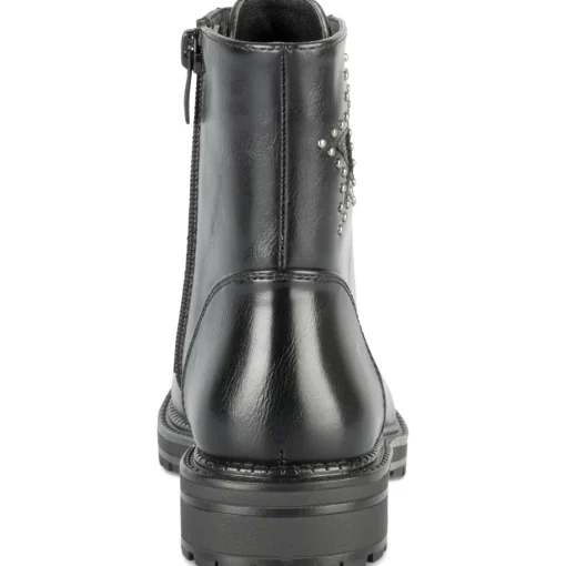 Bottines NOIR Fille Motif Uni Lacets + Fermeture éclair