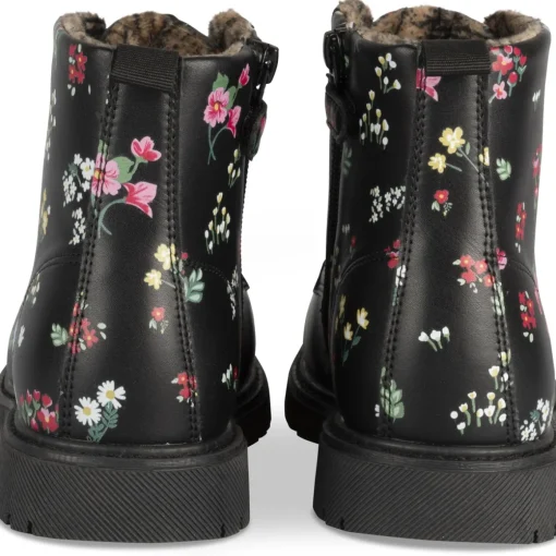 Bottines NOIR Fille Motif Fleuri A Enfiler
