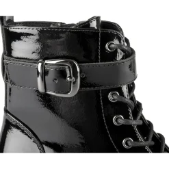 Bottines NOIR Fille Motif Uni Lacets + Fermeture éclair