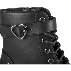 Bottines NOIR Fille Motif Uni Lacets + Fermeture éclair