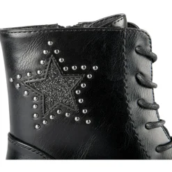 Bottines NOIR Fille Motif Uni Lacets + Fermeture éclair