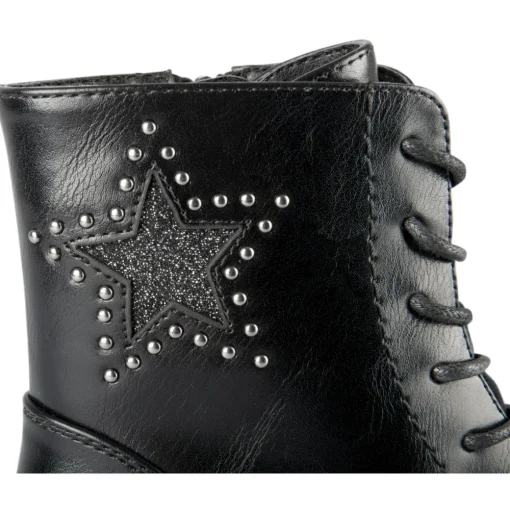 Bottines NOIR Fille Motif Uni Lacets + Fermeture éclair