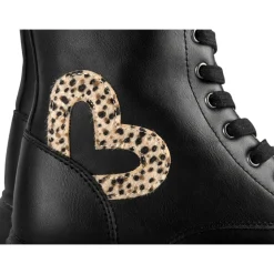 Bottines NOIR Fille Motif Uni Lacets + Fermeture éclair