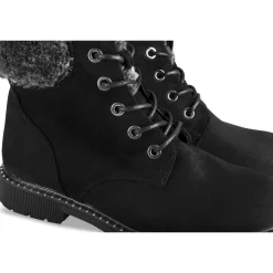 Bottines NOIR Fille Motif Uni Lacets + Fermeture éclair