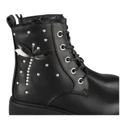 Bottines NOIR Fille Motif Uni Lacets + Fermeture éclair