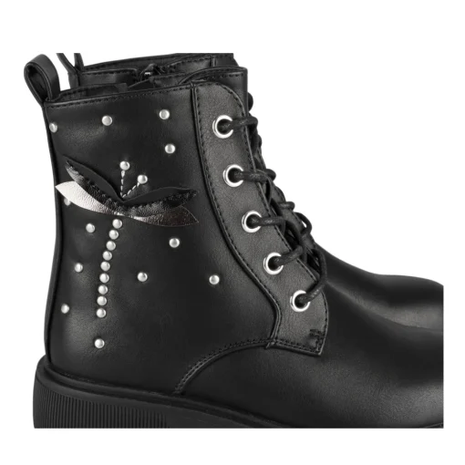 Bottines NOIR Fille Motif Uni Lacets + Fermeture éclair