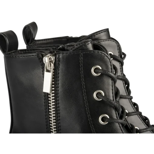 Bottines NOIR Fille Motif Uni Lacets + Fermeture éclair