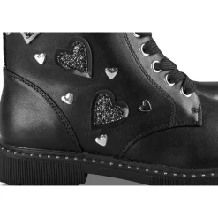 Bottines NOIR Fille Motif Uni Lacets + Fermeture éclair